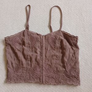 Women's Embroidered Crop Cami Top in Mauve Brown